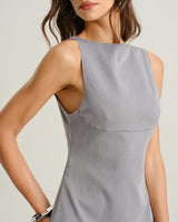 Grey Contrast Boat Neck Sleeveless Mini Dress - Threadford