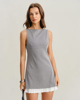 Grey Contrast Boat Neck Sleeveless Mini Dress - Threadford