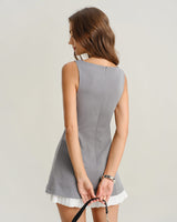 Grey Contrast Boat Neck Sleeveless Mini Dress - Threadford