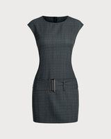 Grey Khaki Sleeveless Mini Dress - Threadford