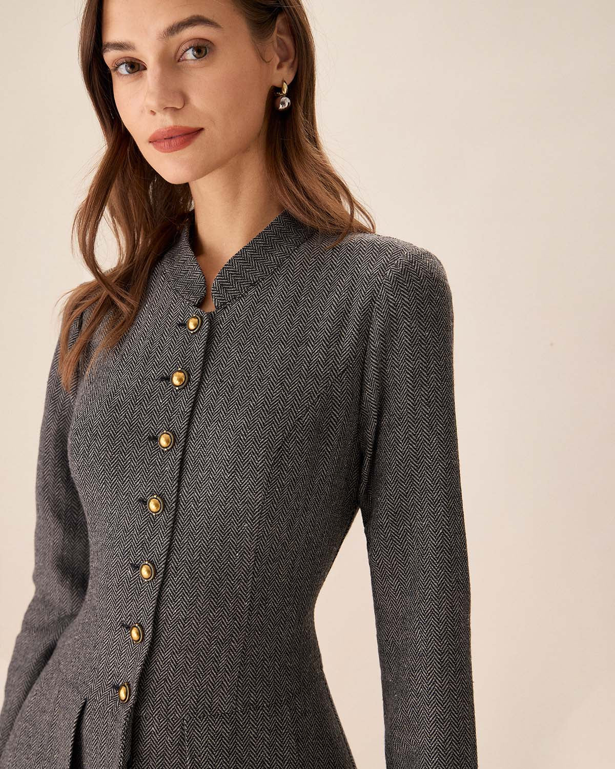 Grey Button Pleated Mini Dress - Threadford