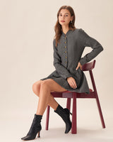 Grey Button Pleated Mini Dress - Threadford