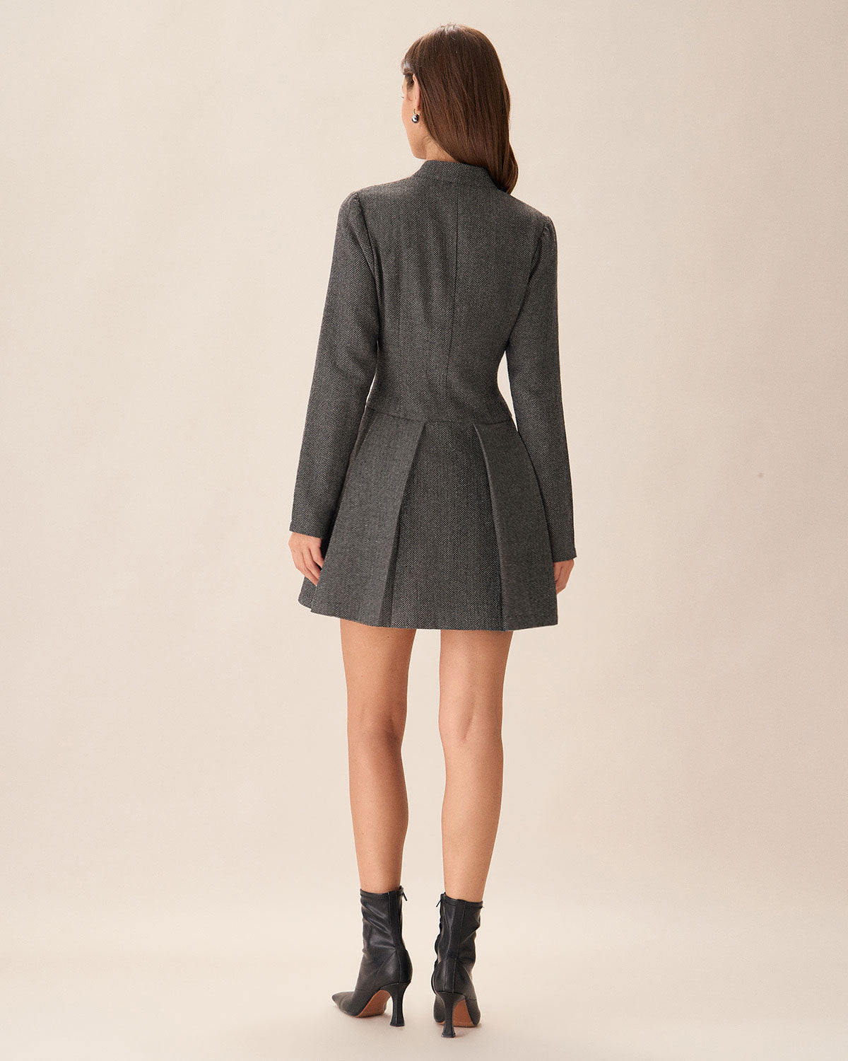 Grey Button Pleated Mini Dress - Threadford