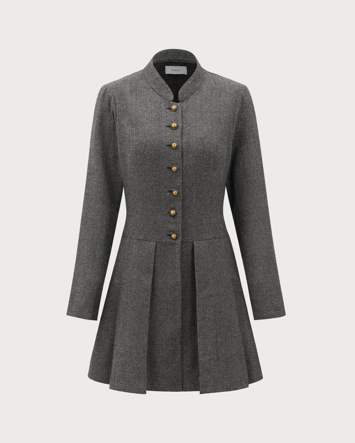 Grey Button Pleated Mini Dress - Threadford