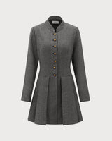 Grey Button Pleated Mini Dress - Threadford