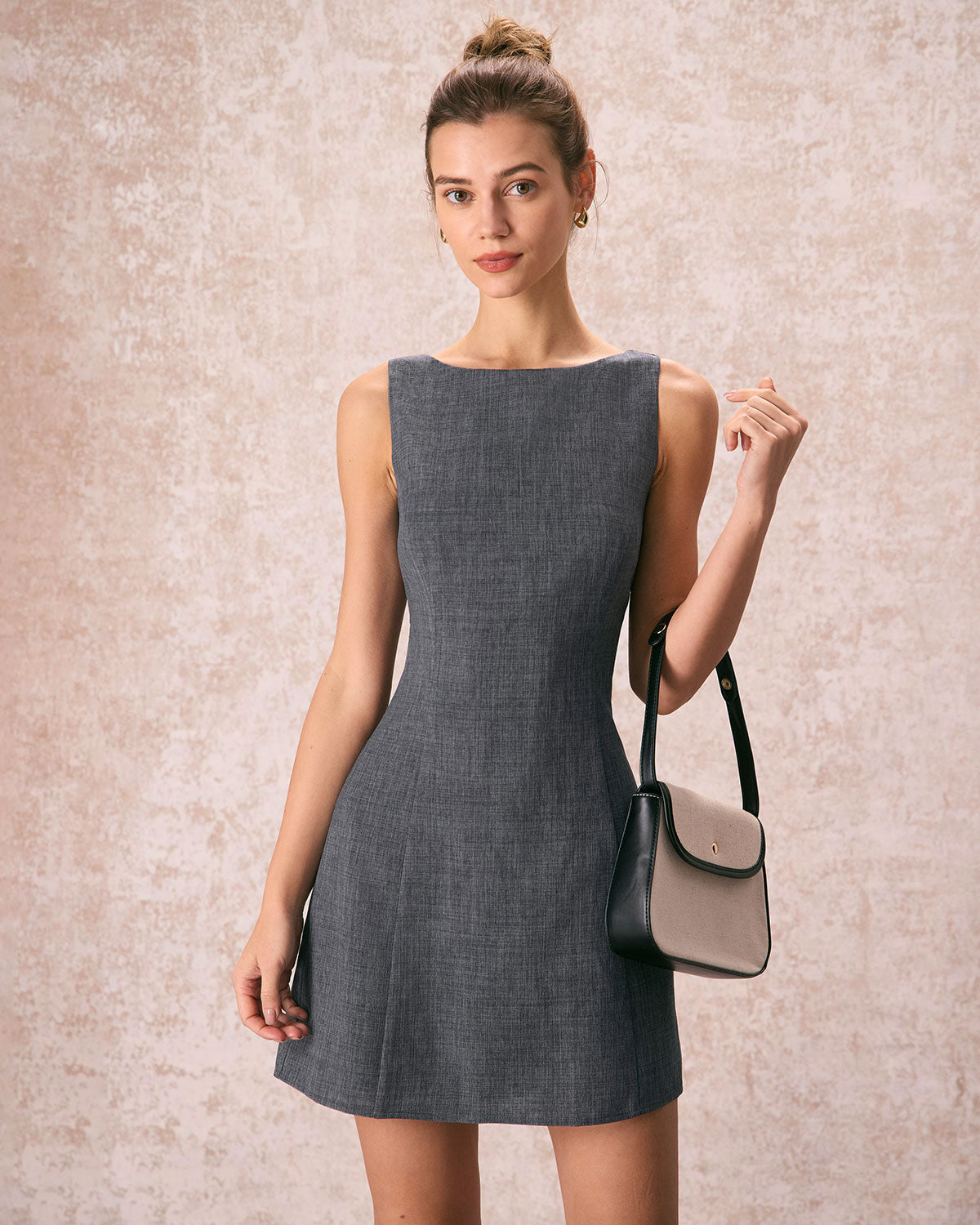 The Grey Boat Neck Sleeveless Mini Dress - Threadford