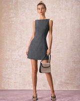 The Grey Boat Neck Sleeveless Mini Dress - Threadford