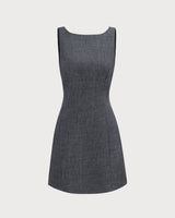 The Grey Boat Neck Sleeveless Mini Dress - Threadford