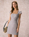 The Grey Square Neck Cap Sleeve Mini Dress - Threadford