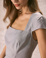 The Grey Square Neck Cap Sleeve Mini Dress - Threadford