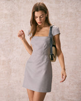 The Grey Square Neck Cap Sleeve Mini Dress - Threadford