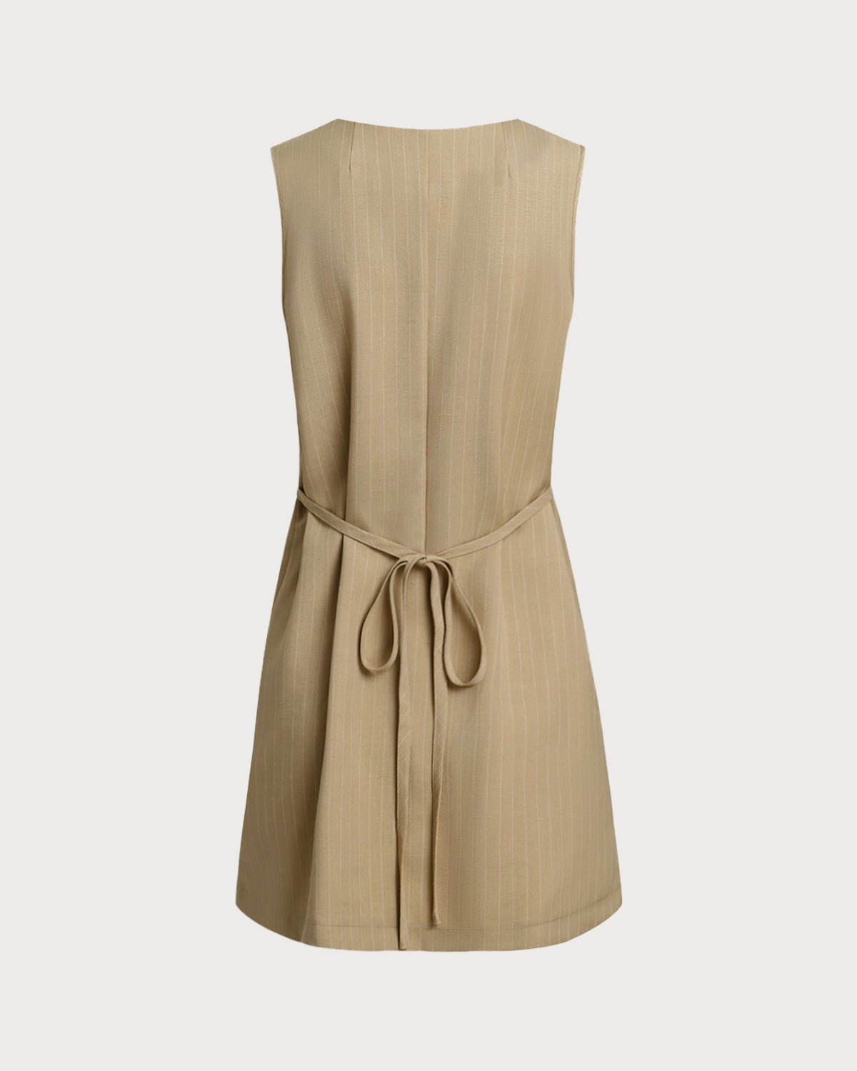 Khaki Round Neck Button Mini Dress - Threadford