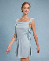 Blue Square Neck Slip Mini Dress - Threadford