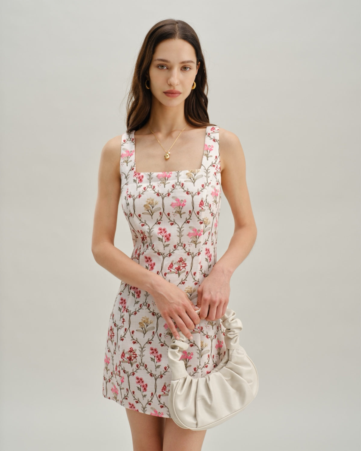 Floral Square Neck A-Line Slip Mini Dress - Threadford