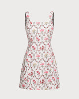 Floral Square Neck A-Line Slip Mini Dress - Threadford