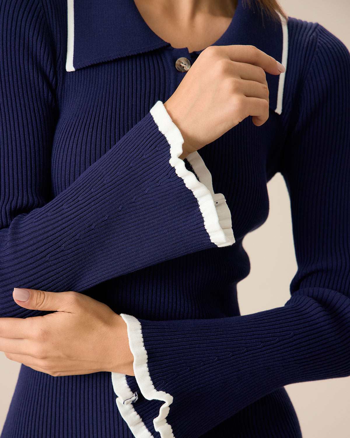 Women's Navy Contrasting Bodycon Sweater Dress - Threadford