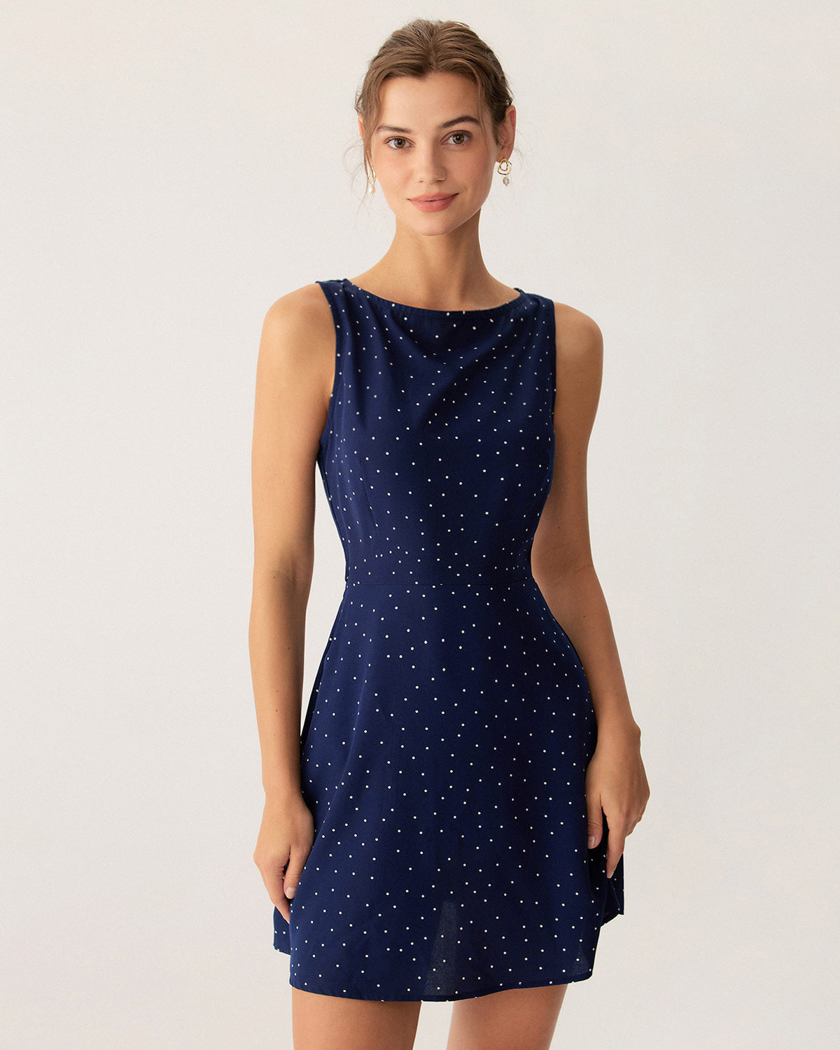 Blue Polka Dot Sleeveless Cut Out Mini Dress - Threadford