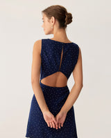 Blue Polka Dot Sleeveless Cut Out Mini Dress - Threadford