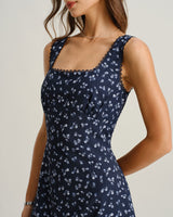 Navy Floral Square Neck Slip Mini Dress - Threadford
