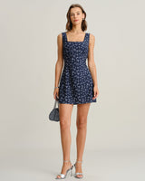 Navy Floral Square Neck Slip Mini Dress - Threadford