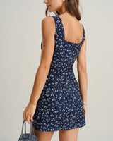 Navy Floral Square Neck Slip Mini Dress - Threadford