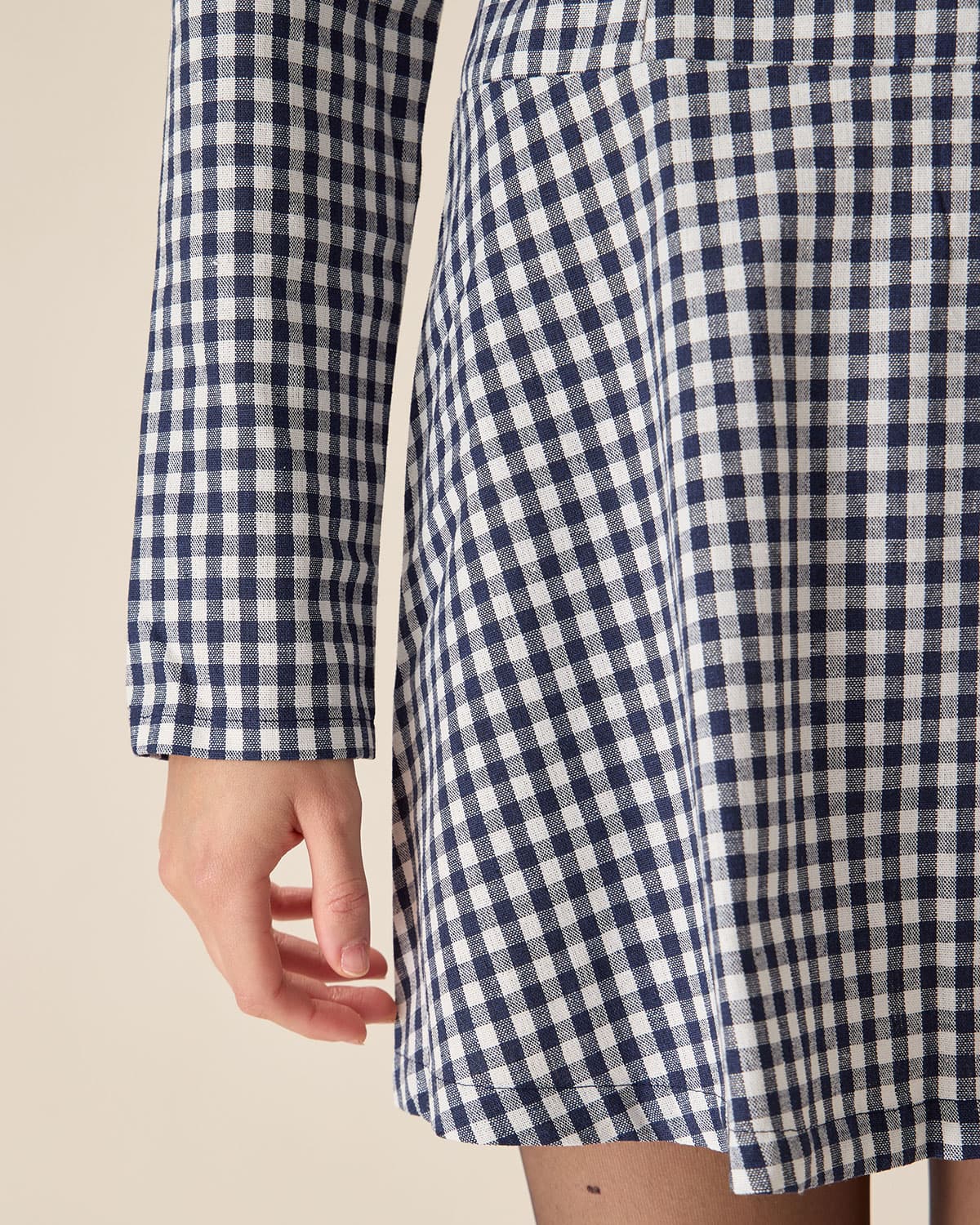 Navy Square Neck Plaid Mini Dress - Threadford