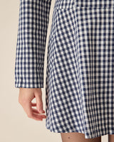 Navy Square Neck Plaid Mini Dress - Threadford