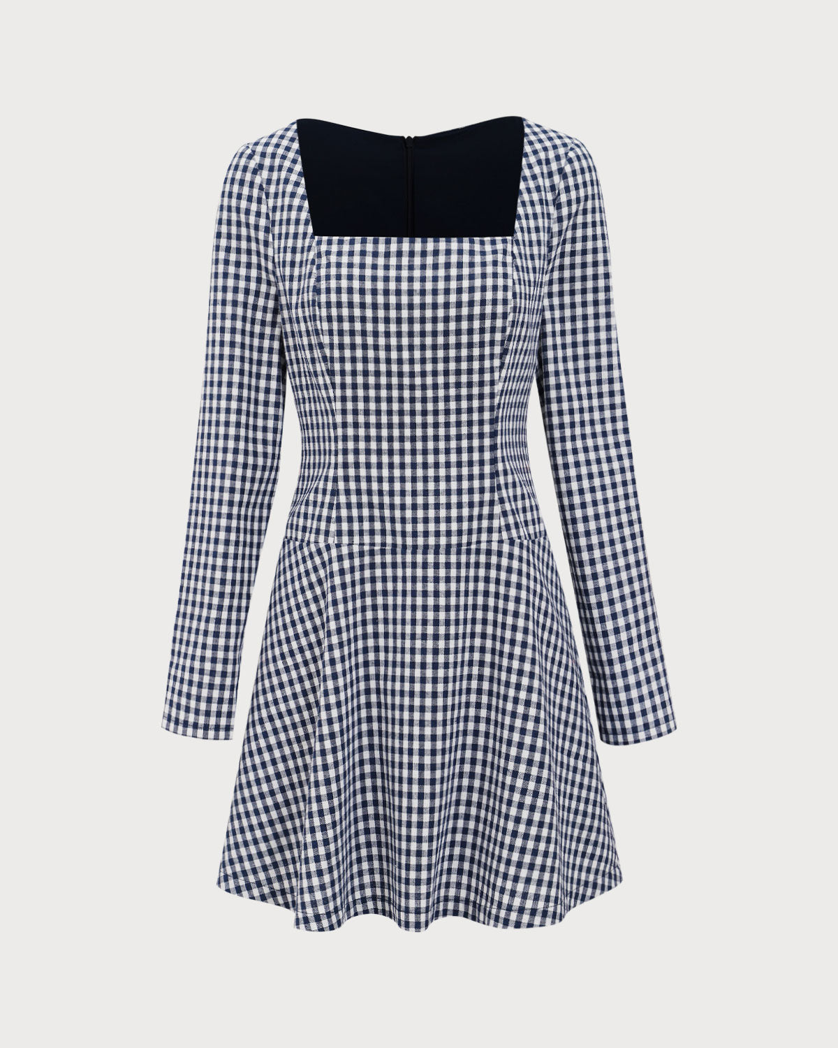 Navy Square Neck Plaid Mini Dress - Threadford