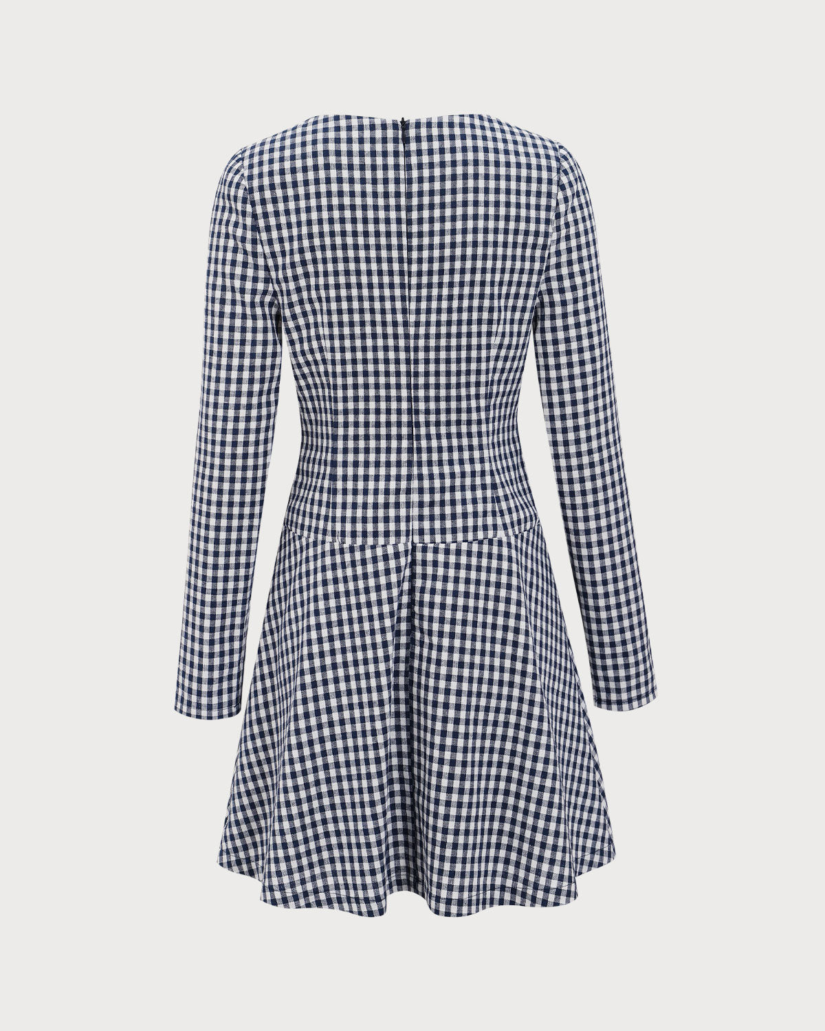 Navy Square Neck Plaid Mini Dress - Threadford