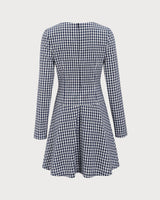 Navy Square Neck Plaid Mini Dress - Threadford