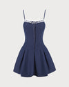 Navy Square Neck Pleated Slip Mini Dress - Threadford