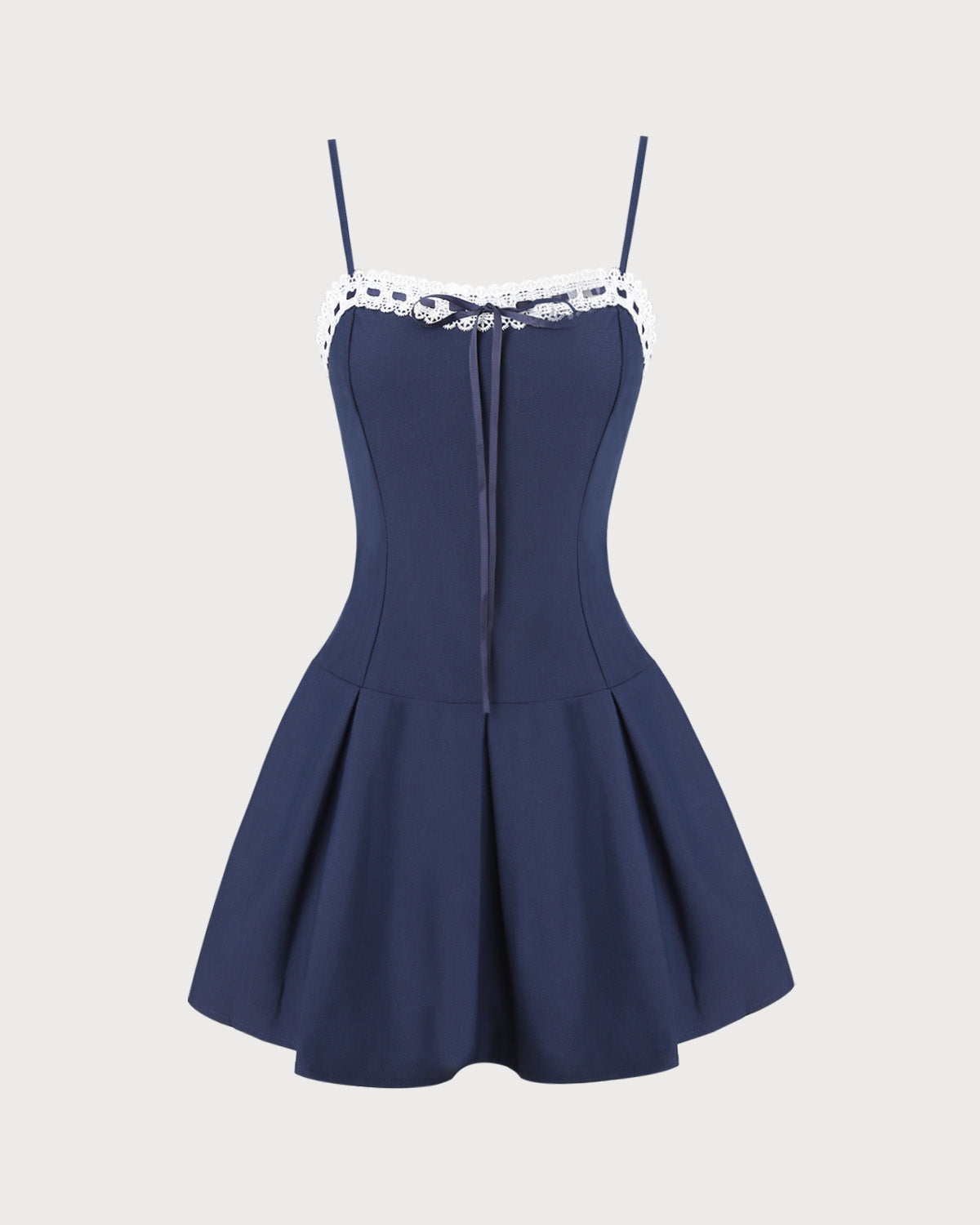 Navy Square Neck Pleated Slip Mini Dress - Threadford