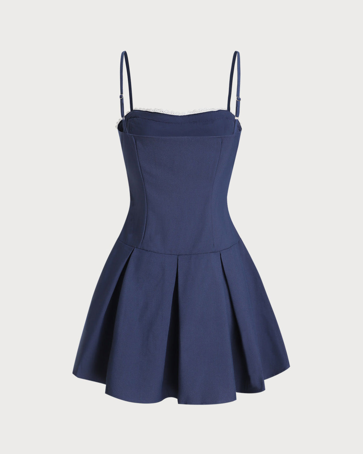 Navy Square Neck Pleated Slip Mini Dress - Threadford