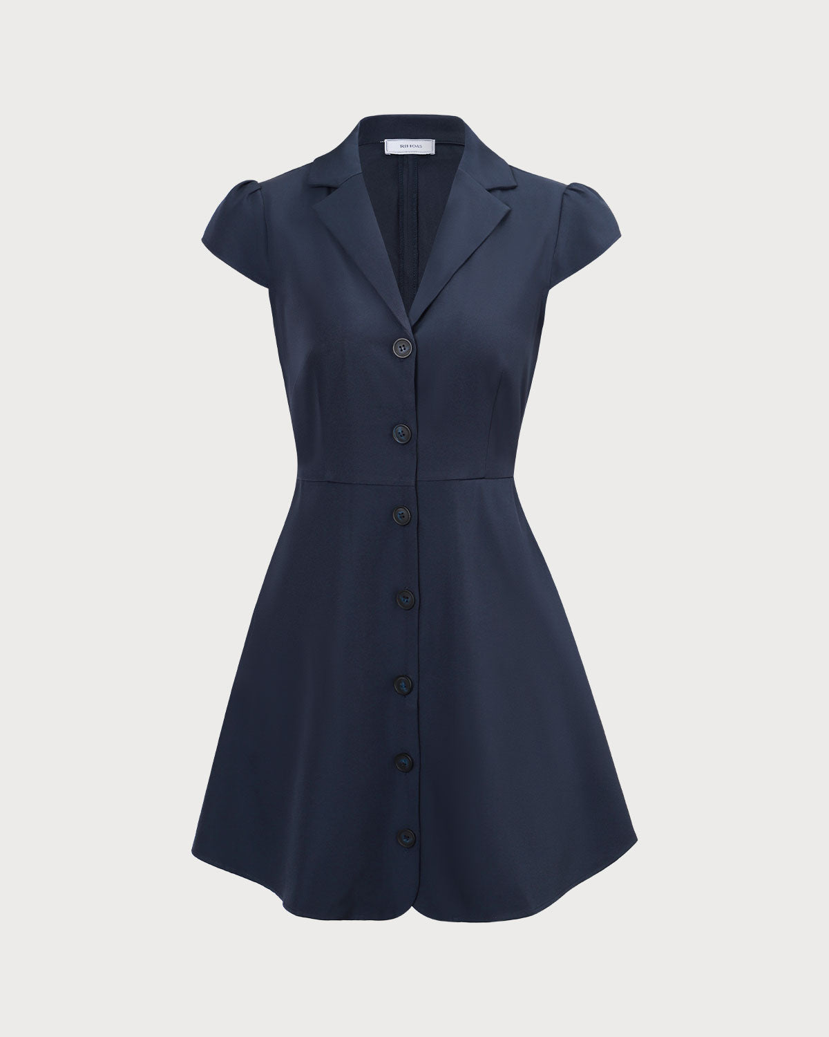 The Navy Lapel Cap Sleeve Button-up Mini Dress - Threadford