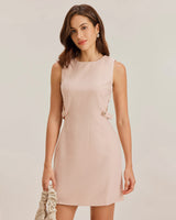 Pink Boat Neck Cut Out Sleeveless Mini Dress - Threadford