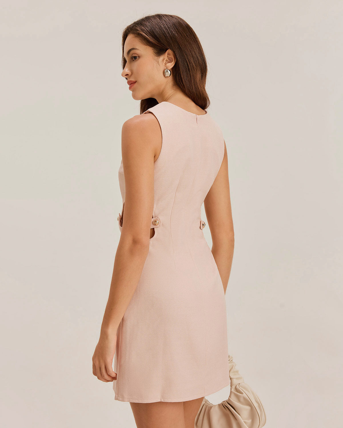 Pink Boat Neck Cut Out Sleeveless Mini Dress - Threadford
