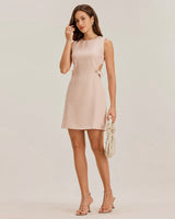 Pink Boat Neck Cut Out Sleeveless Mini Dress - Threadford