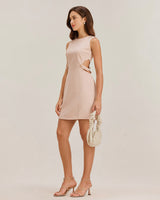 Pink Boat Neck Cut Out Sleeveless Mini Dress - Threadford