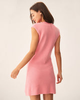 Pink Mock Neck Pocket Sweater Dress - Threadford