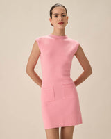 Pink Mock Neck Pocket Sweater Dress - Threadford