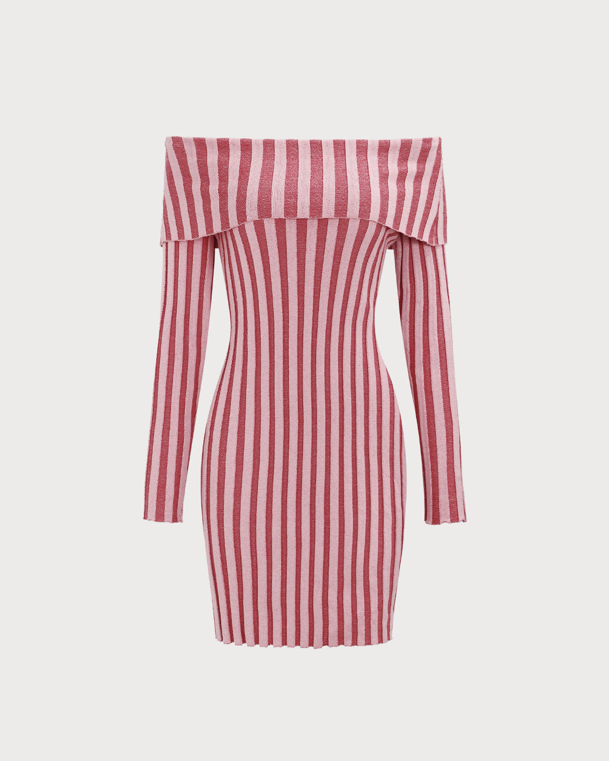 Pink Striped Off The Shoulder Bodycon Sweater Dress - Threadford