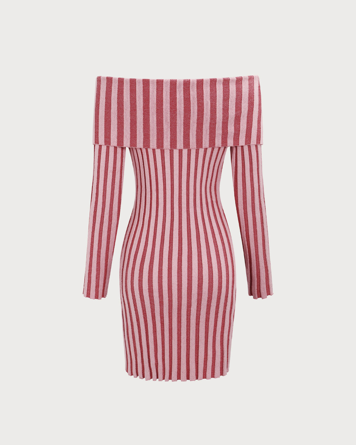 Pink Striped Off The Shoulder Bodycon Sweater Dress - Threadford