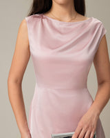 Pink Boat Neck Satin Mini Dress - Threadford