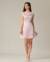 Pink Boat Neck Satin Mini Dress - Threadford