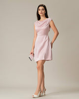 Pink Boat Neck Satin Mini Dress - Threadford