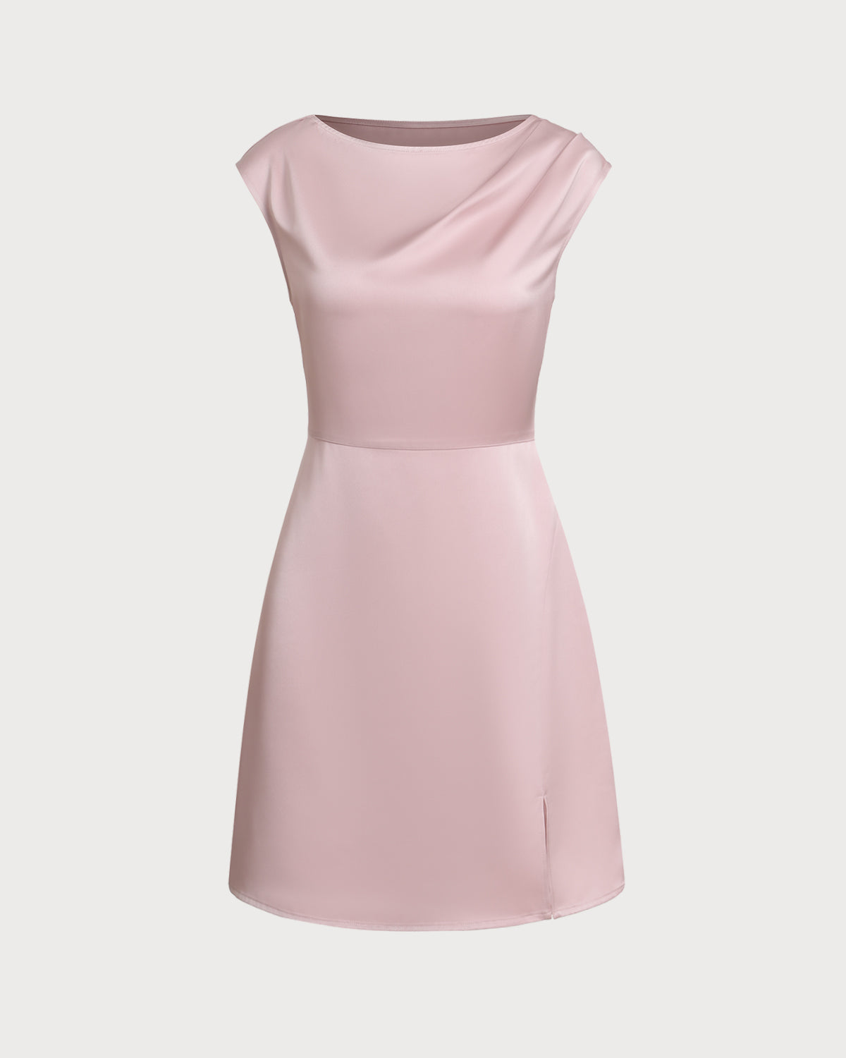 Pink Boat Neck Satin Mini Dress - Threadford