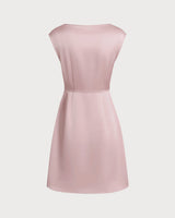 Pink Boat Neck Satin Mini Dress - Threadford