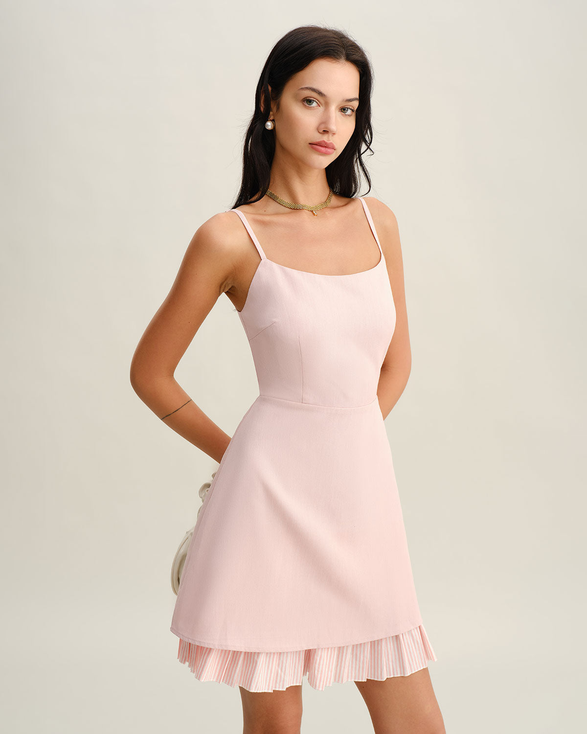 Pink Contrast A-Line Slip Mini Dress - Threadford
