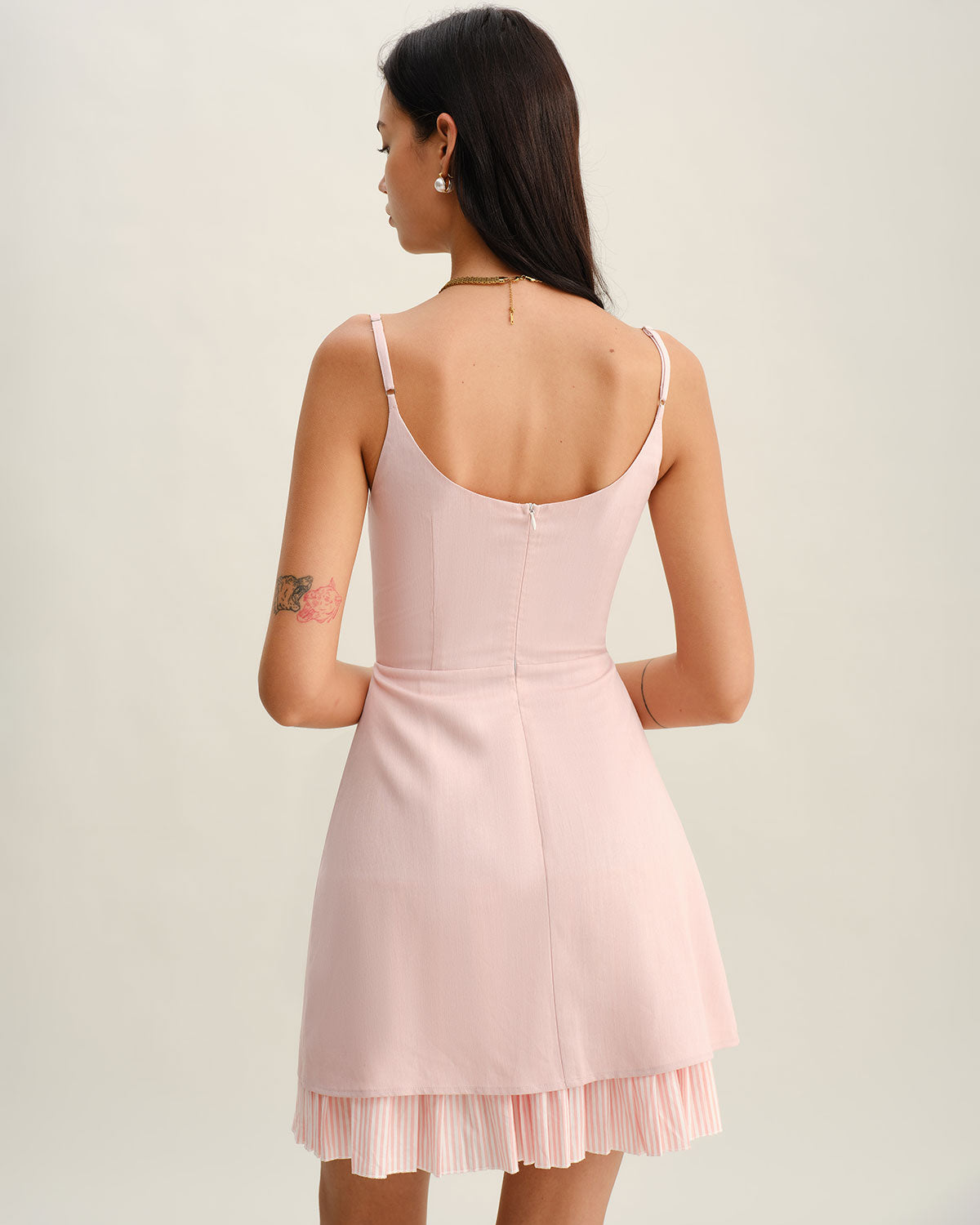 Pink Contrast A-Line Slip Mini Dress - Threadford