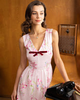 Pink Floral Bowknot Sleeveless Mini Dress - Threadford